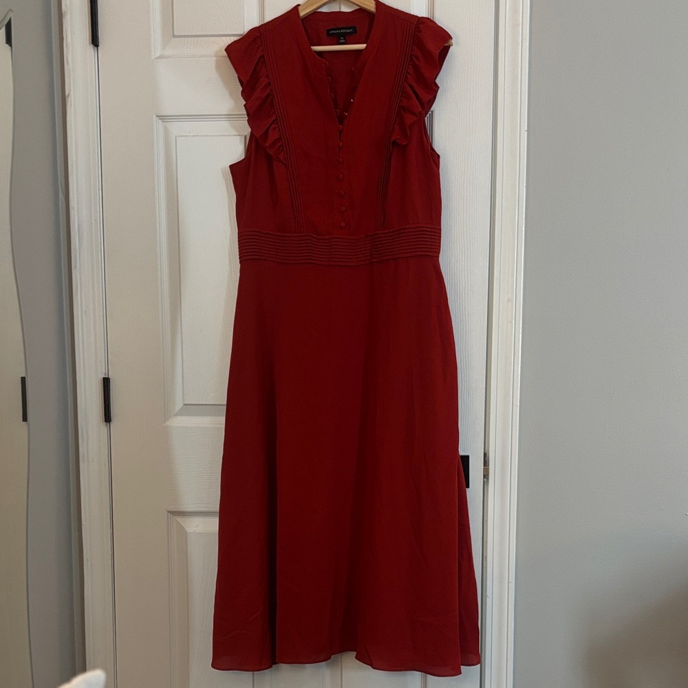 Banana Republic Red/Rust/Burnt Orange Vintage Style Midi Dress - Size 14.